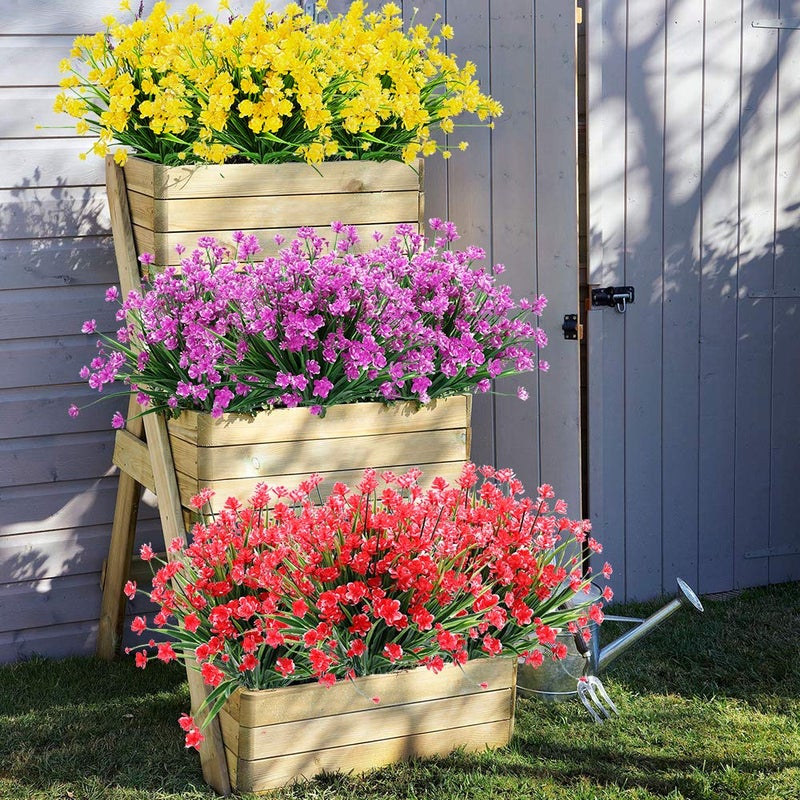 ArtBloom 8 Bundles Outdoor Artificial Fake Flowers UV Resistant Shrubs Plants, Faux Plastic Greenery for Indoor Outside Hanging Plants Garden Porch Window Box Home Wedding Farmhouse Decor (Red) - Image 4